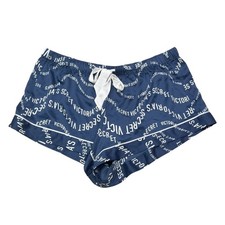 Victorias Secret Sleep Pajama Shorts XL Blue White Logo Satin Lounge
