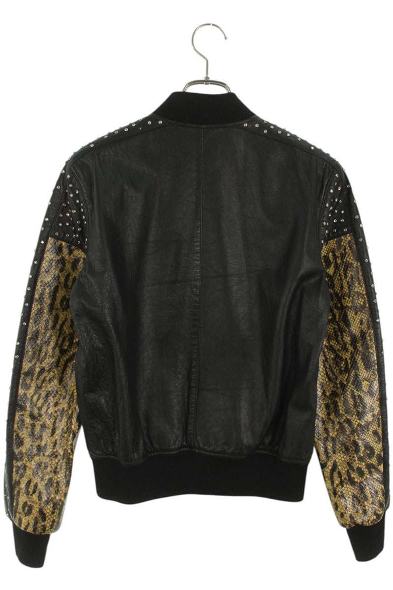 Cappotto Saint Laurent Paris taglia 44 in pelle e lana con strass nero