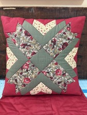 16" Throw Pillow Cover  Christmas Quilt Square Cushion Cover Crimson  Sage