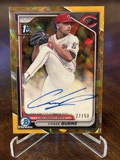 2024 Bowman Chrome Draft Sapphire Chase Burns 1st Gold Auto /50 #CPA-CB Reds
