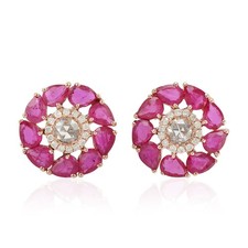 925id 18k Rose Gold  Real Diamond Ruby Floral...