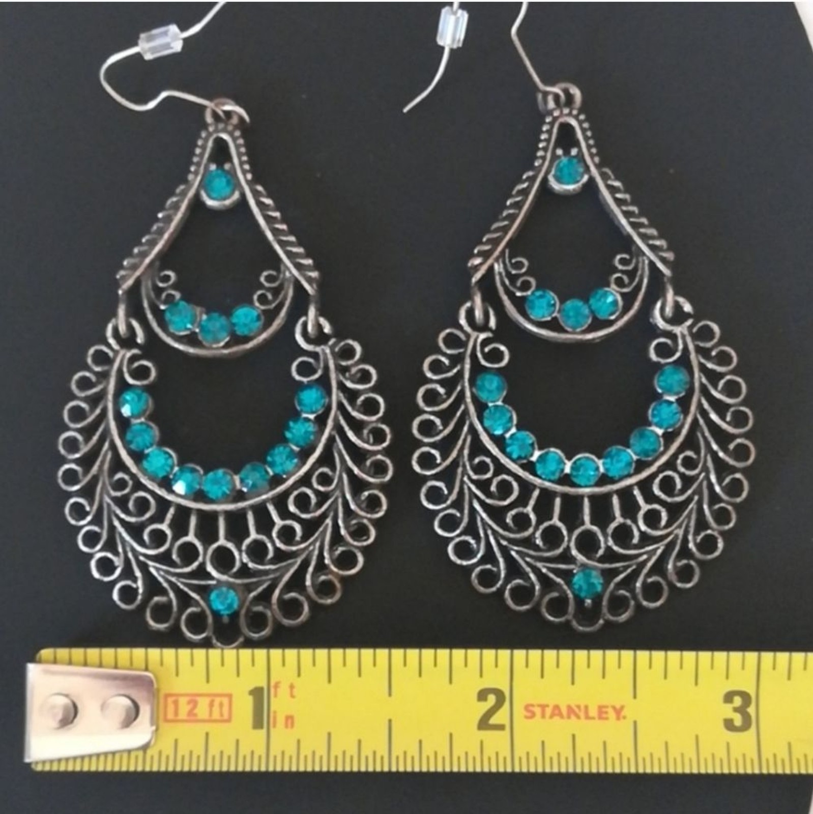 Large Boho Chic Silver Setting Blue  Rhinestones … - image 7