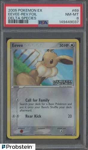 2005 Pokemon Ex Delta Species #69/113 Eevee Reverse Holo Foil PSA 8 NM-MT