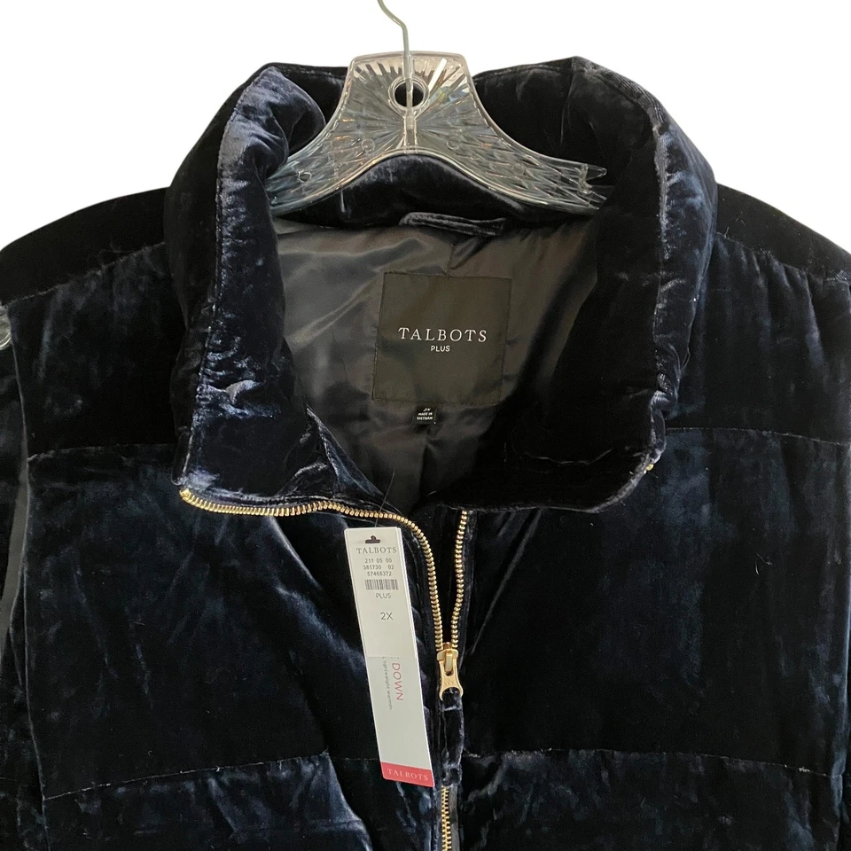 NWT Talbots Plus 2X Black Velvet Down Puffer Vest Zip Classic Preppy Posh Lux - Image 2 of 4