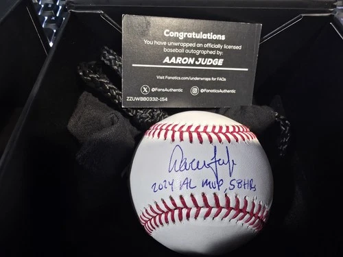 Aaron Judge Autographed Baseball W/ Inscription "2024 AL MVP, 58 HRS" Yankees