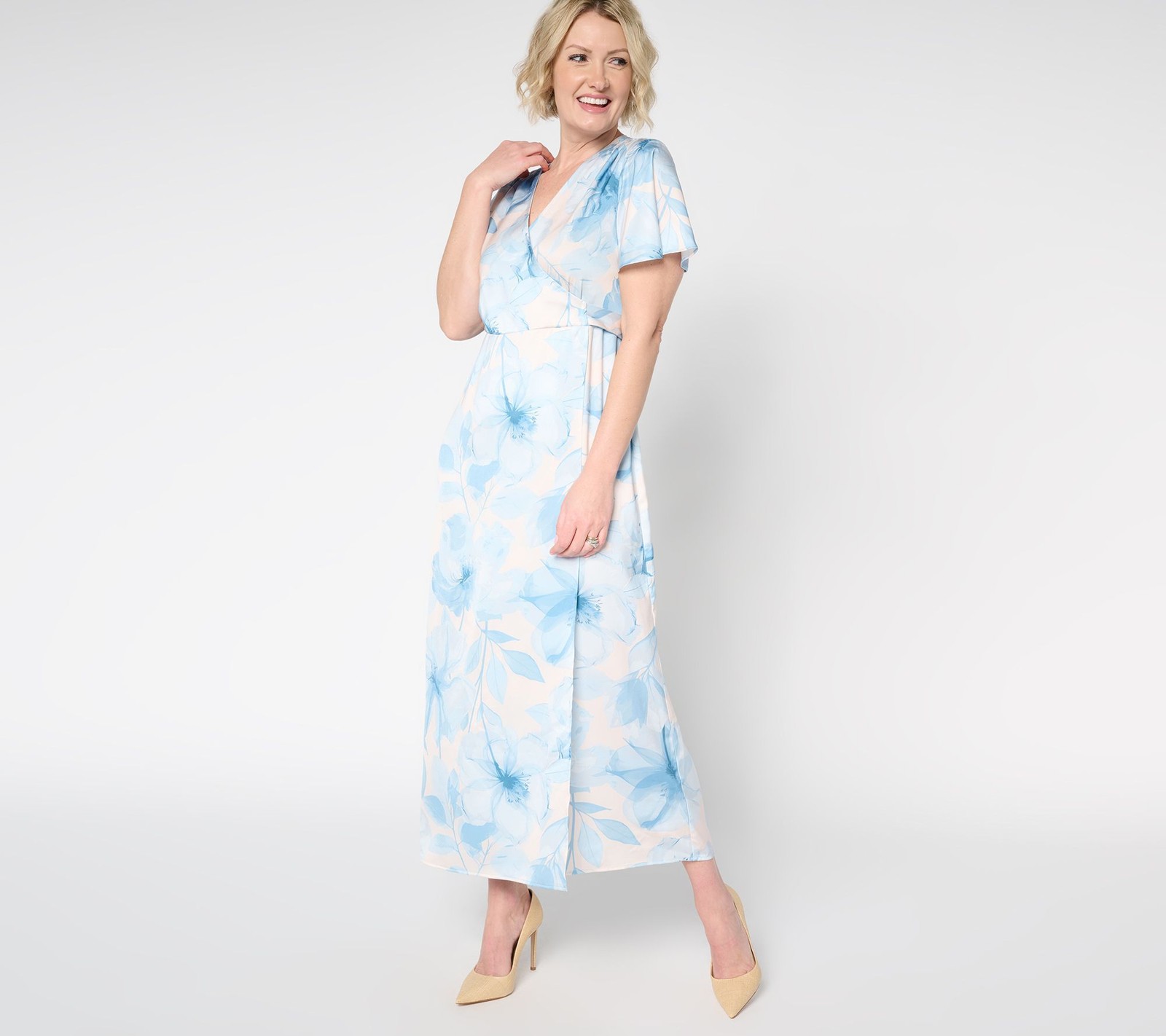 Me by Jennie Garth Women's Dress Sz M Regular Camellia Printed Faux Blue A685444