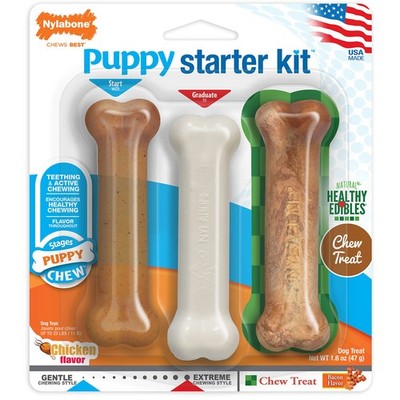 Nylabone Puppy Starter Kit Chew Toys And Treat 3Ct