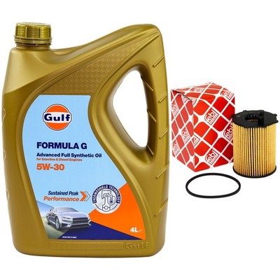 Motoröl Set Gulf Formula G 5W-30 4 Liter + Ölfilter für Mazda 2 1.4 CD 68 PS