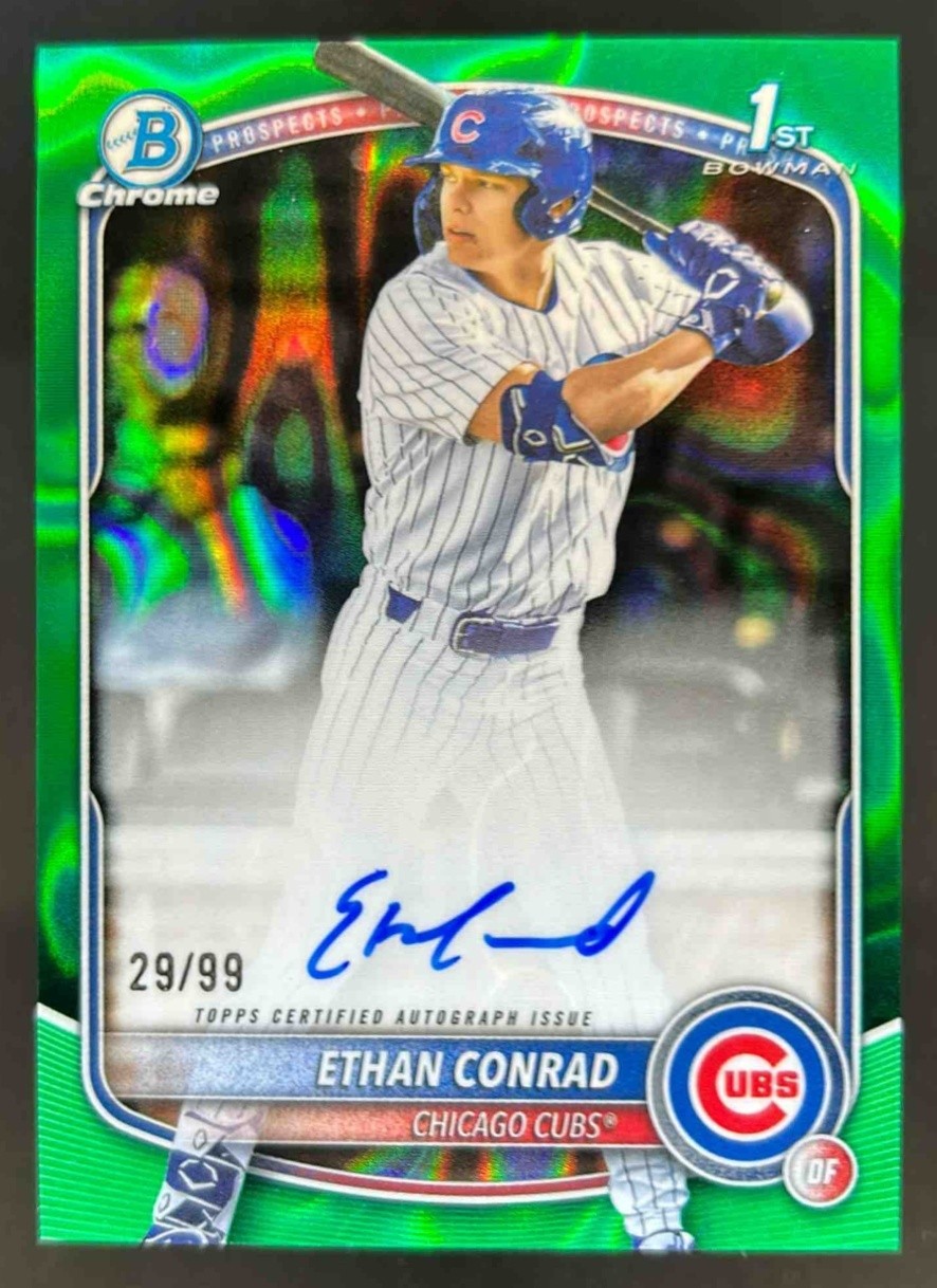 2025 Bowman Draft Ethan Conrad Chrome Auto Green Lava Refractor 1st #/99 Cubs