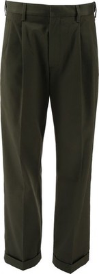Lands' End Twill Dress Pants Double Hemmed Dark Olive Green 32 NWOT (1111)