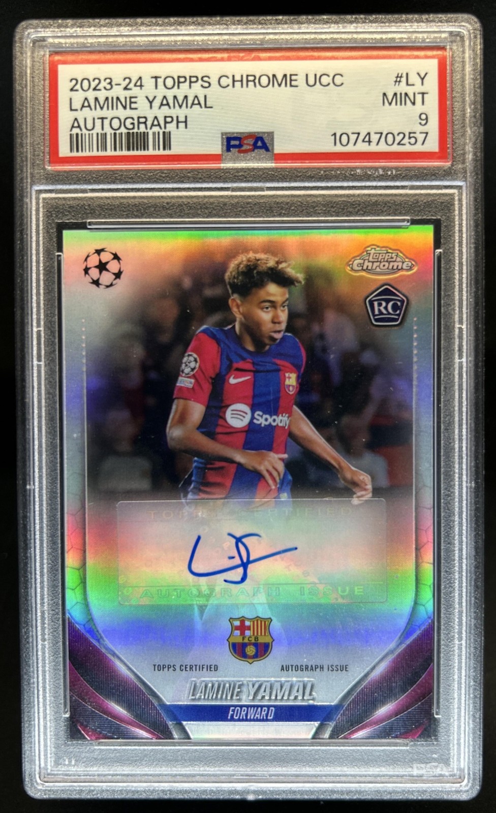 2023-24 Topps Chrome UEFA Lamine Yamal Auto Autograph #CA-LY Barcelona PSA 9 view 1