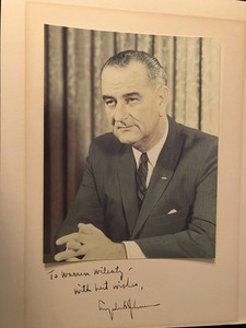 Lyndon B. Johnson Signed Photo Mat Personalized to Warren Wilentz, Esq.