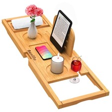 Premium Bamboo Bathtub Tray Caddy - Bath Tub Tray Table for Bathtub - Bath Ca...