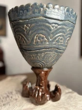 AFRICAN POTTERY "HANDS" BOWL SIGNED BY OTENYO MATANDO- LARGE SIZE- 12"H X 9"W