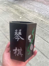 Chinese Natural Ebony Hand-carved Inlaid Shell Hexagonal Brush Pots 13623