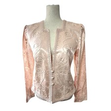 Vtg Nah Nah Collections Pink Floral Brocade Blazer Jacket 10/12 Wedding Church