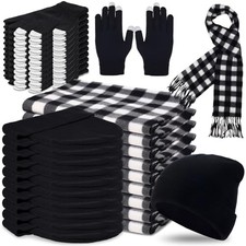 90 Pcs Homeless Care Package Supplies Bulk Winter Beanie Hats Black Grey Grids