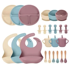 24 PCS Silicone Baby Feeding Set, Baby Led Weaning Supplies Includes Suction ...