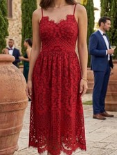 Nicole Miller Red Lace Coctail Dress