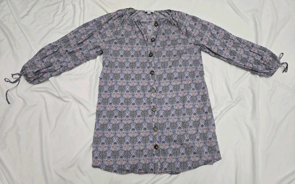 Vestido J.Crew Mujer Pequeño Liberty Tela Floral Botón Frontal Manga Larga Túnica Foto 3 de 4