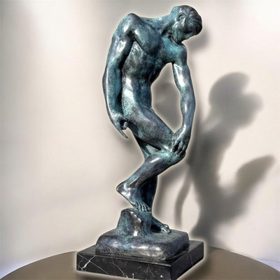 Bronze Statue Adam Rodin Male Figurine Marble Sculpture Man Home Art Patinated