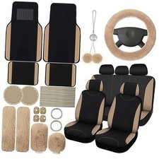 47 Car Seat Cover Full Set for Women Included Car Front Rear Seat Fluffy Beige