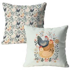 Rustic Floral Chicken Pillow Covers 18x18, Chicken Lover Lady Mom Color-2