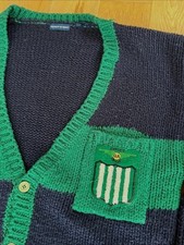 80s Emporio Armani Oversized Emblem Cardigan Blue Green Size M Wool Blend