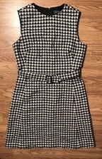 Lauren Ralph Lauren Size 4 Wool Blend Houndstooth Dress Sleeveless Midi w Belt