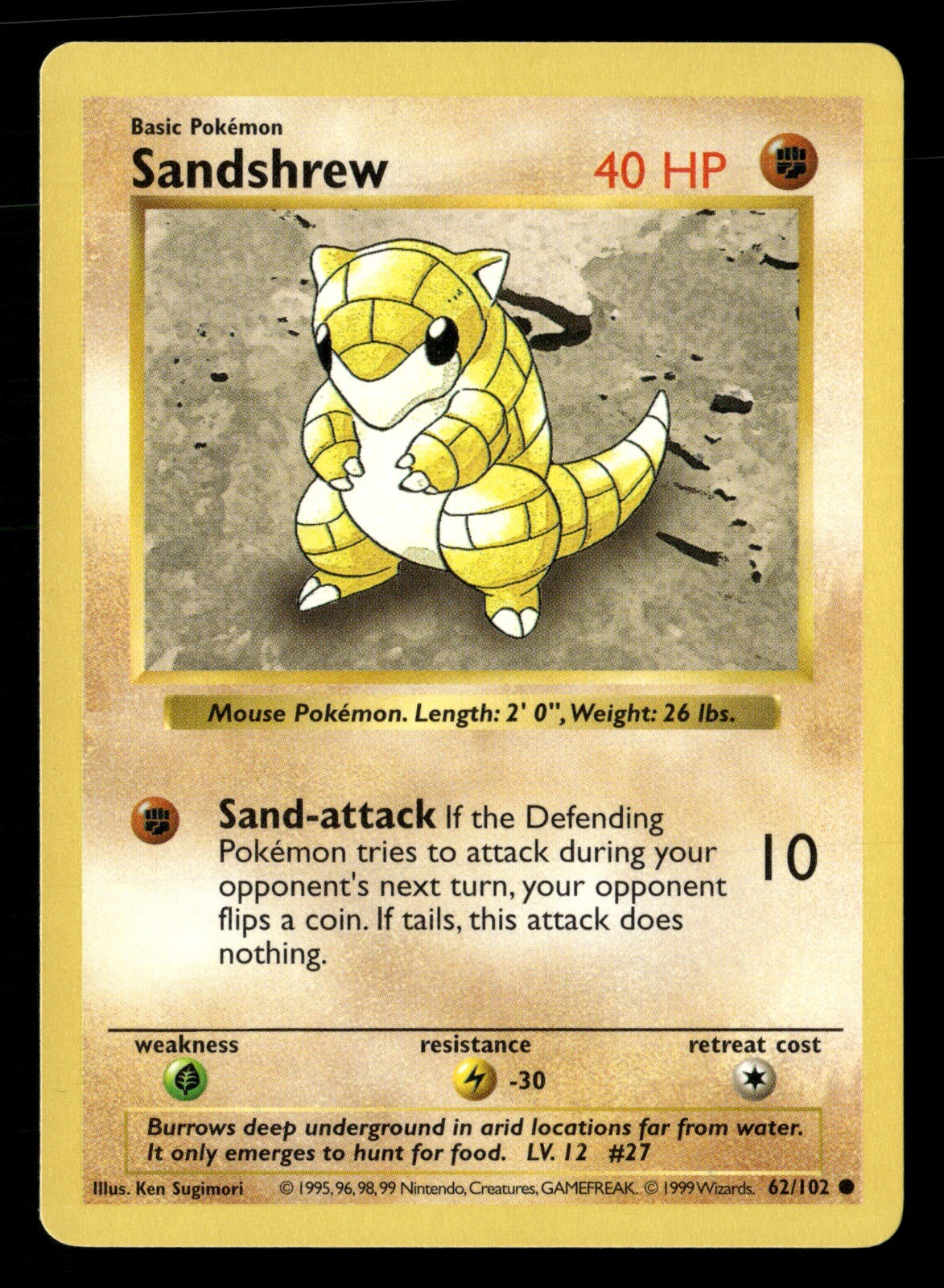 Sandshrew Unlimited Base Set (Shadowless) 062/102 MP Pokémon TCG