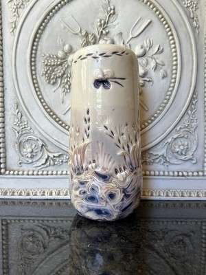 Vtg Carved Candle Melanie Demmon Lg Pillar Candle Butterflies Flowers Unlit 80 s
