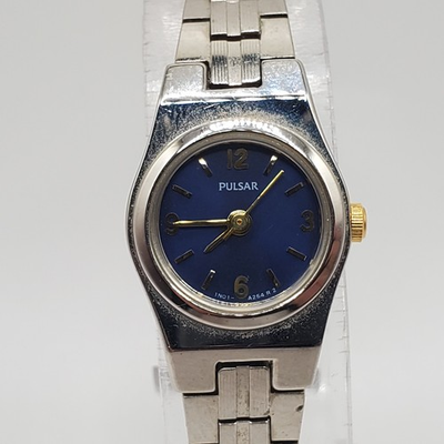 #ad Pulsar Womens Watch 17mm Silver Tone Blue Round Dial New Battery $30.00