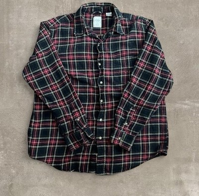 Chaps Mens 100% Cotton Plaid Flannel Button Down Shirt Size Large black/red/wh