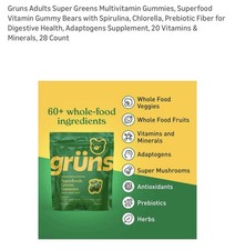 Gr ns Super Greens Multivitamin Gummies Spirulina Chlorella B Vitamins 28 Count