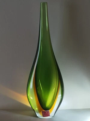 Mehrfarbige Vase Mit Schmalem Hals Aldo Bon large Murano Uranglas  - Bild 1 von 4