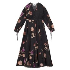 Nanushka Hazel Balloon Sleeve Maxi Dress Intarzia Flower Gray Purple Cotton XS