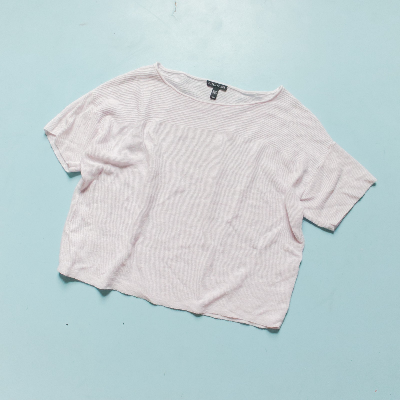 Eileen Fisher Off White Thick Knit Boxier Short Sleeve Top Size M