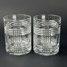 TWO Vtg Ralph Lauren Glen Plaid Crystal Double Old Fashioned Whiskey Glasses
