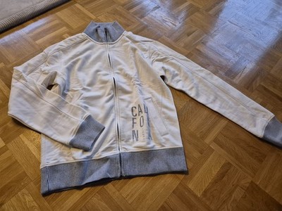 ESPRIT Herren Trainingsjacke Regular Fit Gr. M weiss/Grau Stehkragen Zip Taschen