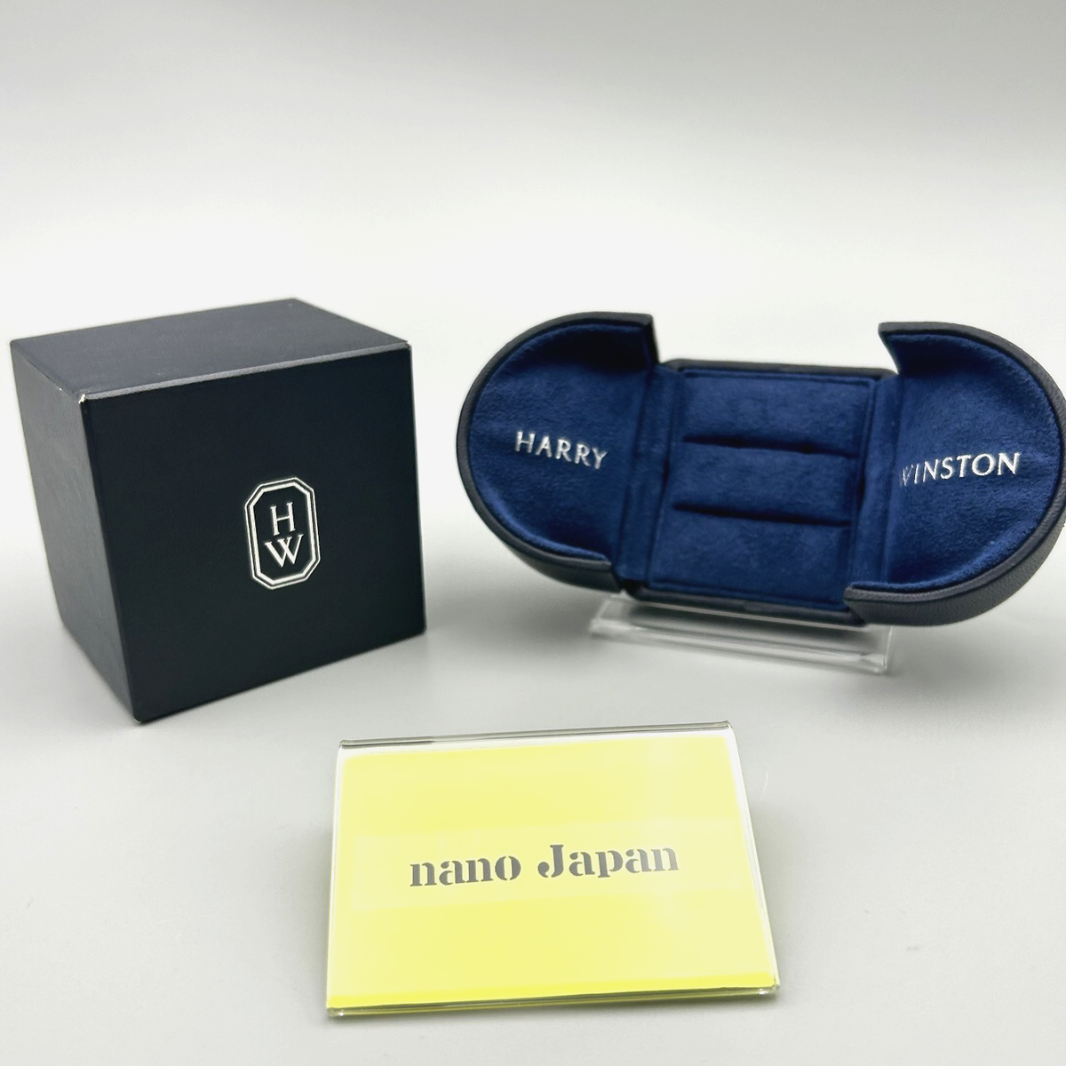Harry Winston Double Ring Box Pair Case Navy Blue Presentation