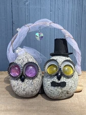 Unique Handmade Bride and Groom Rocks Wedding Decor Centerpiece Bottle Cap Eyes