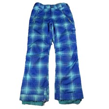 Burton Girls Snow Pants XL 18 Plaid Waterproof Insulated Ski Snowboard Blue