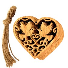 10 Pcs Wedding Wooden Heart Shaped Love Birds Pendant Hanging Decoration Set