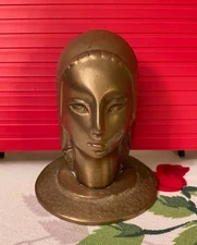 Pal-Bell Art Deco Bronze Woman Head Sculpture Israel Signed