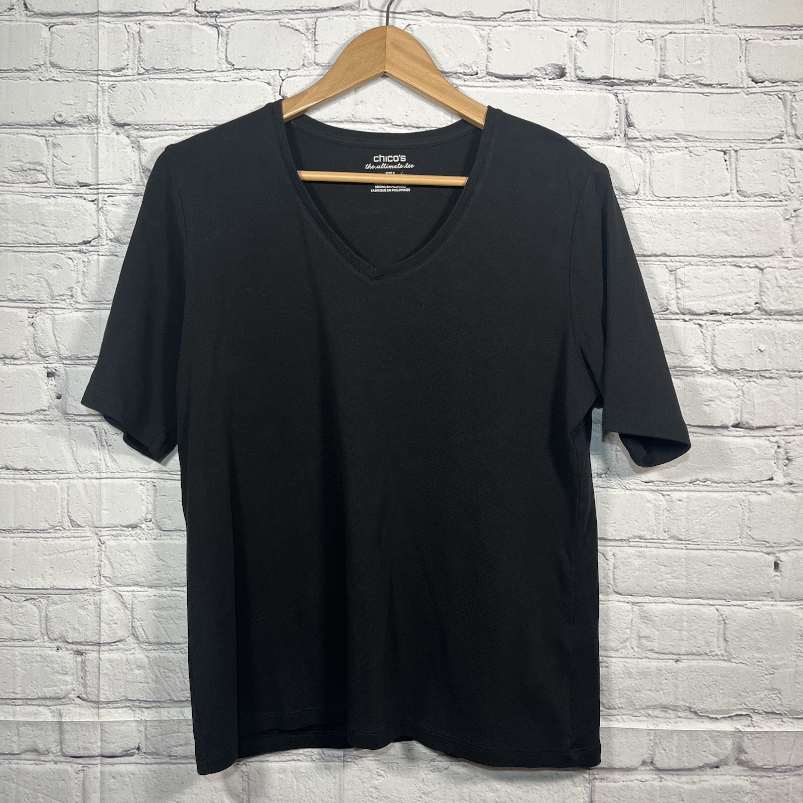 Chico's The Ultimate Tee Black Slub Knit Cotton T-Shirt Top Womens Size 2 Large
