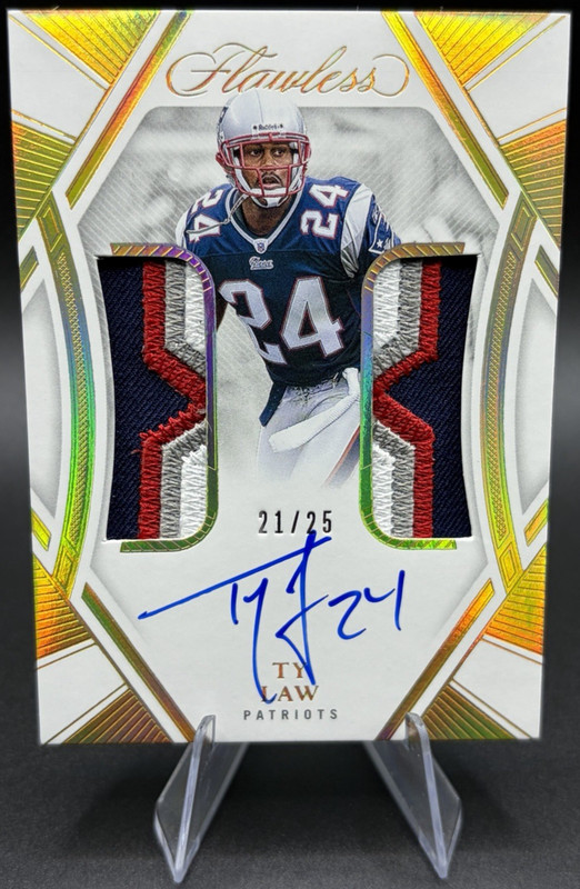 2024 Flawless Ty Law Dual Patch Auto /25 #DPA-TLW 4 Color Patch Patriots
