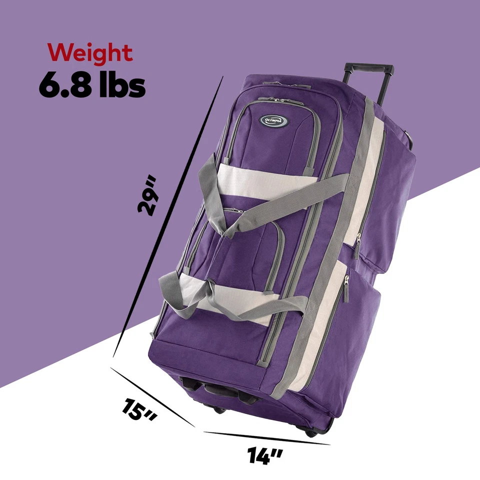 Olympia 29 Inch 8 Pocket U Shape Rolling Duffel Bag with Handle (Open Box) - Image 2 of 4
