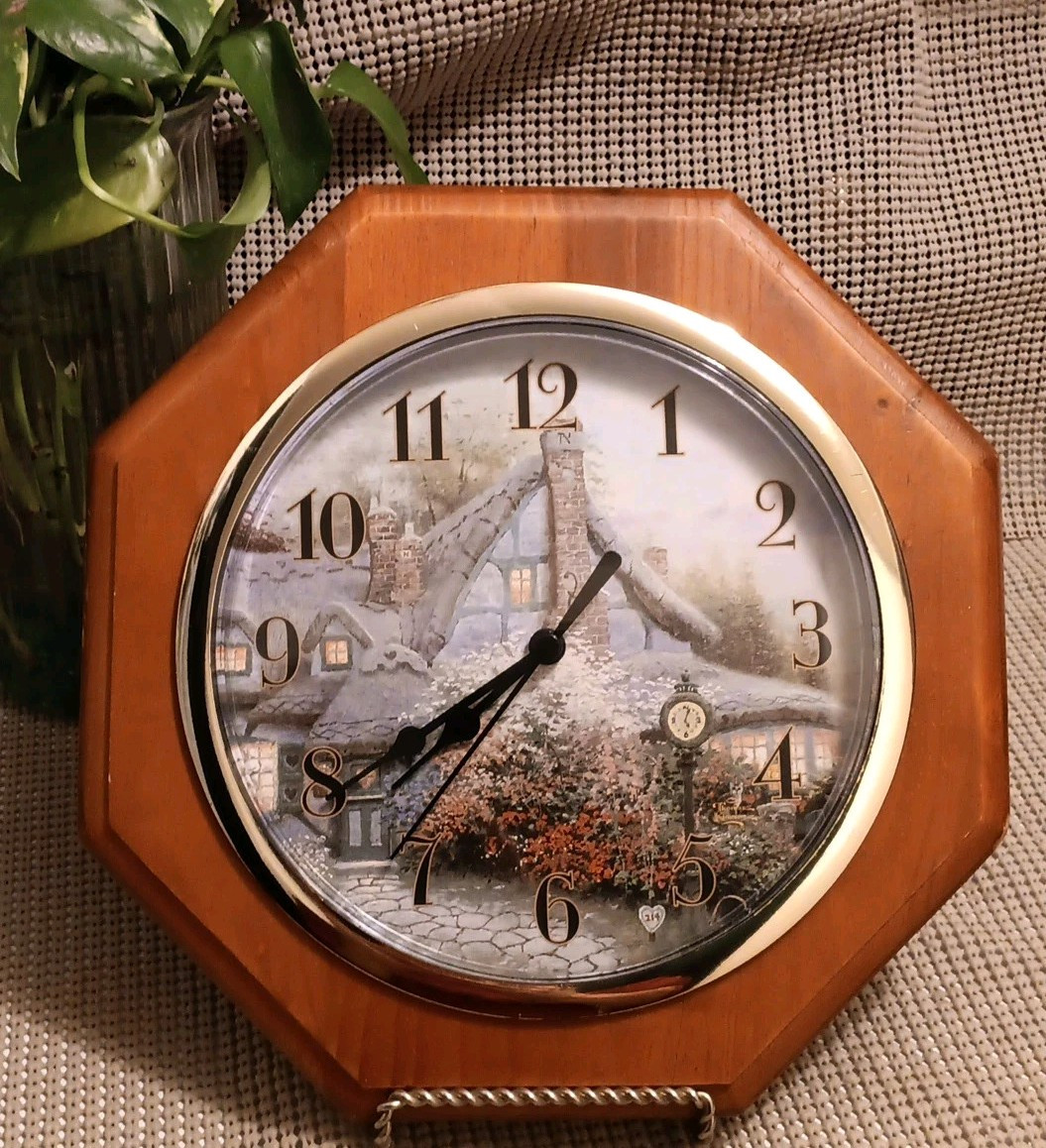 Vintage Thomas Kinkade Wood Hexagon Cottage Garden Wall Clock 10