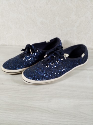 Kate Spade Keds Glitter Low Top Sneakers Womens 9.5 Blue Ribbon Lace - Picture 5 of 9