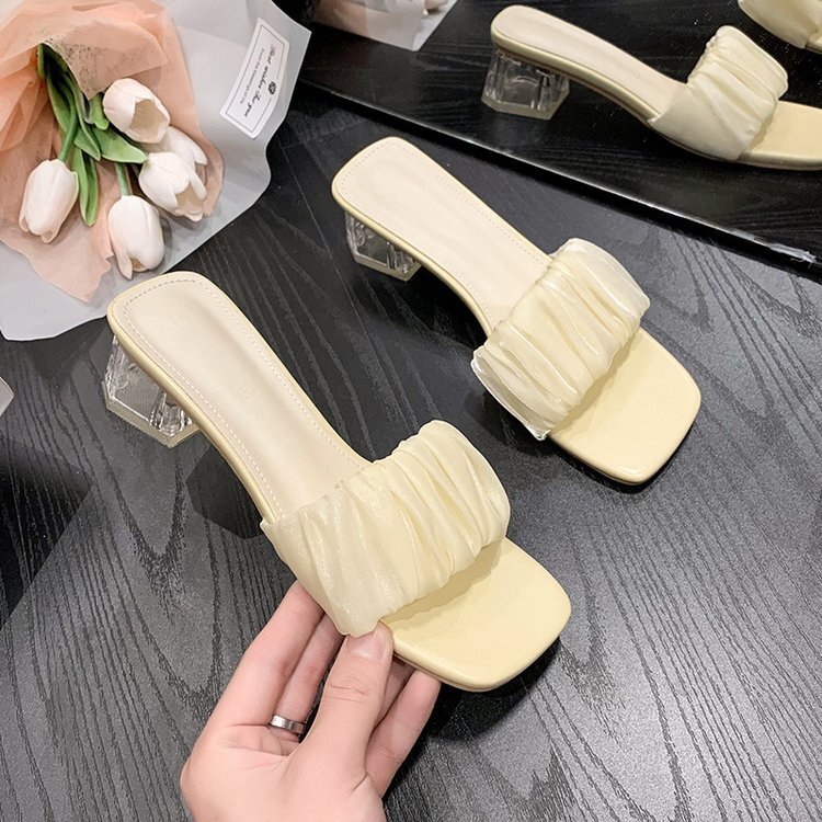 PANTOFOLA D’ORO Pantofole estive donna quadrate punta aperta tacco spesso a pieghe punta aperta tacchi alti